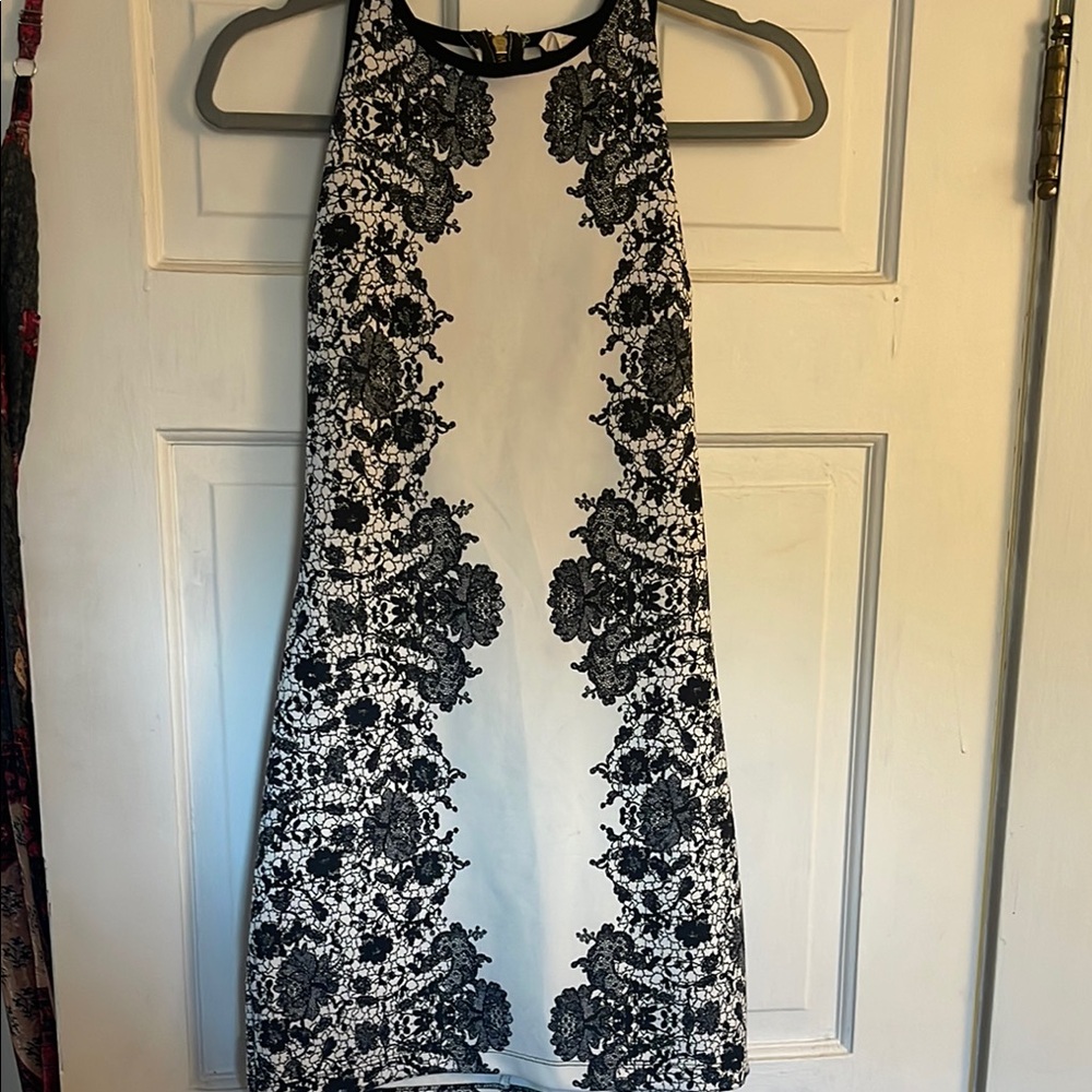 Elegant Black and White Lace Dress